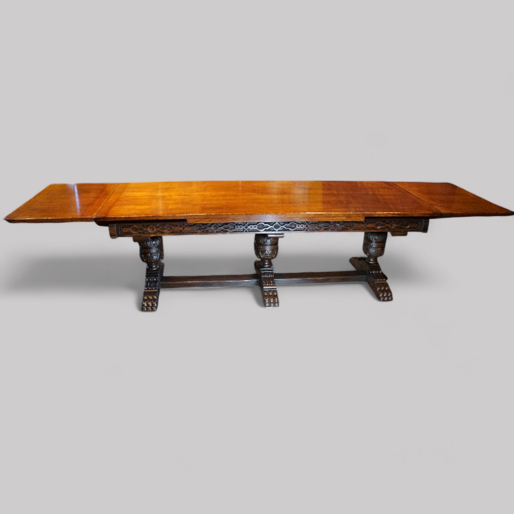 16-seat-oak-refectory-drawleaf-fully-open.jpg 16 seat oak refectory draw leaf dining table - Image 1