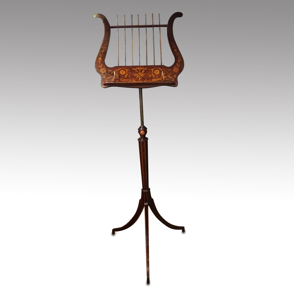 19thc-inlaid-music-stand.jpg 19thc inlaid mahogany music stand - Image 1