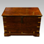 Antique teak brass bound travelling strongbox