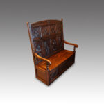 Antique carved oak settle - Image 2