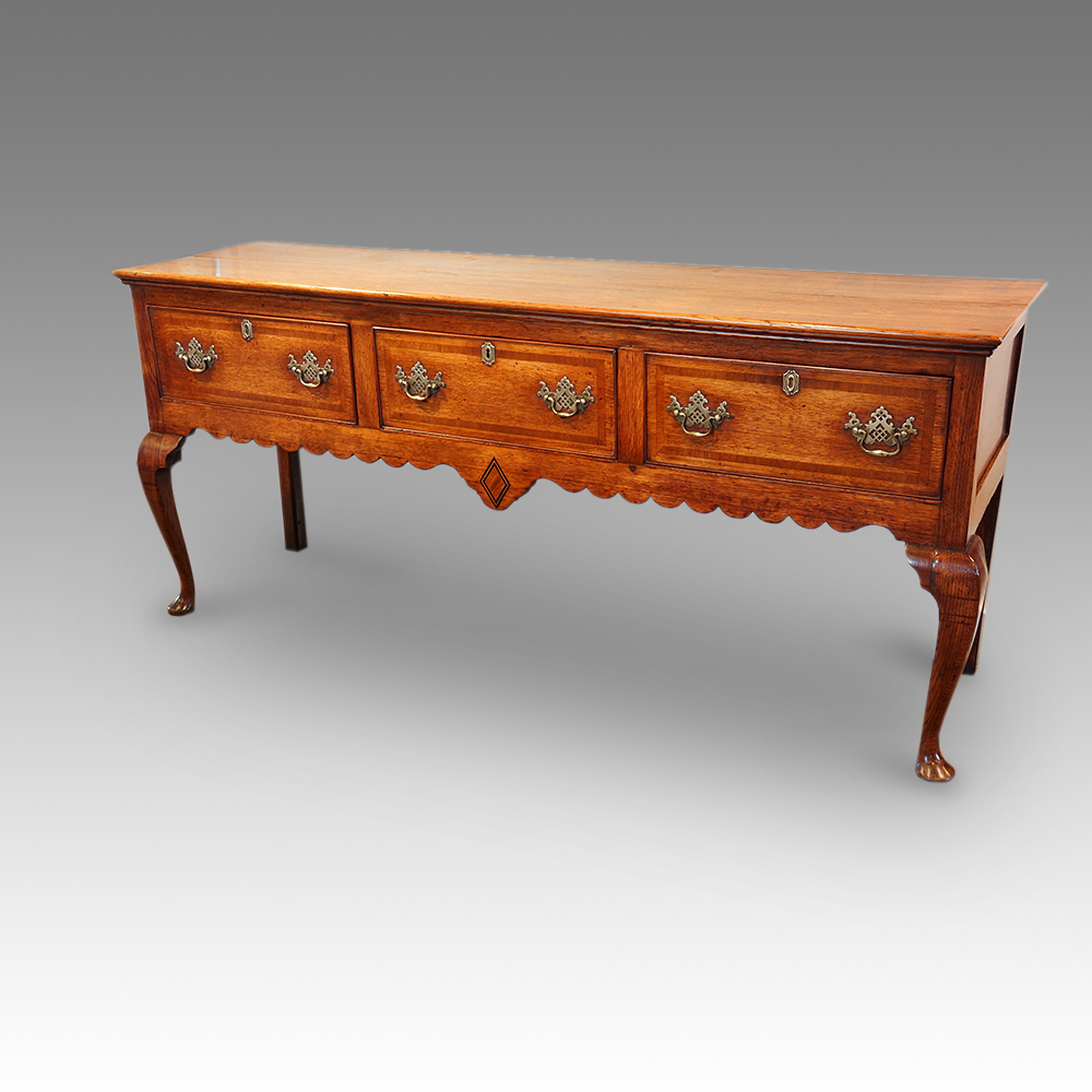 Antique-oak-cabriole-leg-dresser-base-with-inlay.jpg Antique oak cabriole leg dresser base with inlay - Image 1