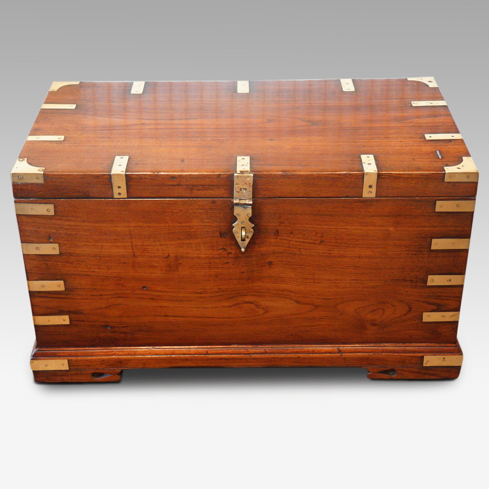 Antique-officers-uniform-chest.jpg Antique teak brass bound officers uniform chest - Image 1