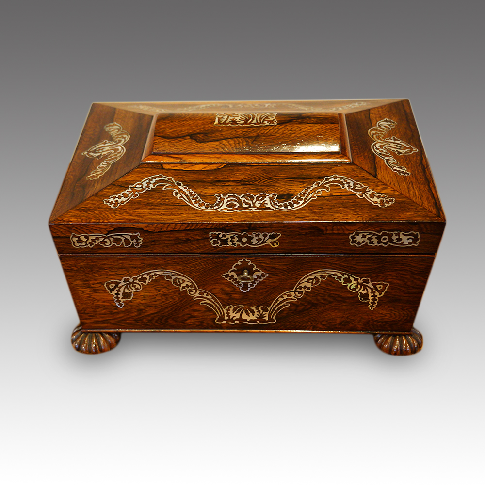 Antique-rosewood-inlaid-MOP-box.jpg Antique rosewood inlaid jewellery box - Image 1