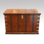 Antique teak trunk merchants trunk with iron straps and brass corners