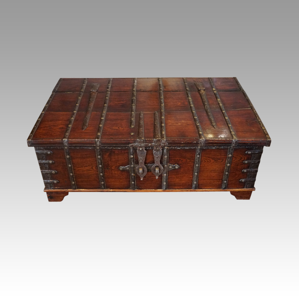 Colonial-teak-iron-bound-merchants-chest.jpg Colonial iron bound merchant chest - Image 1