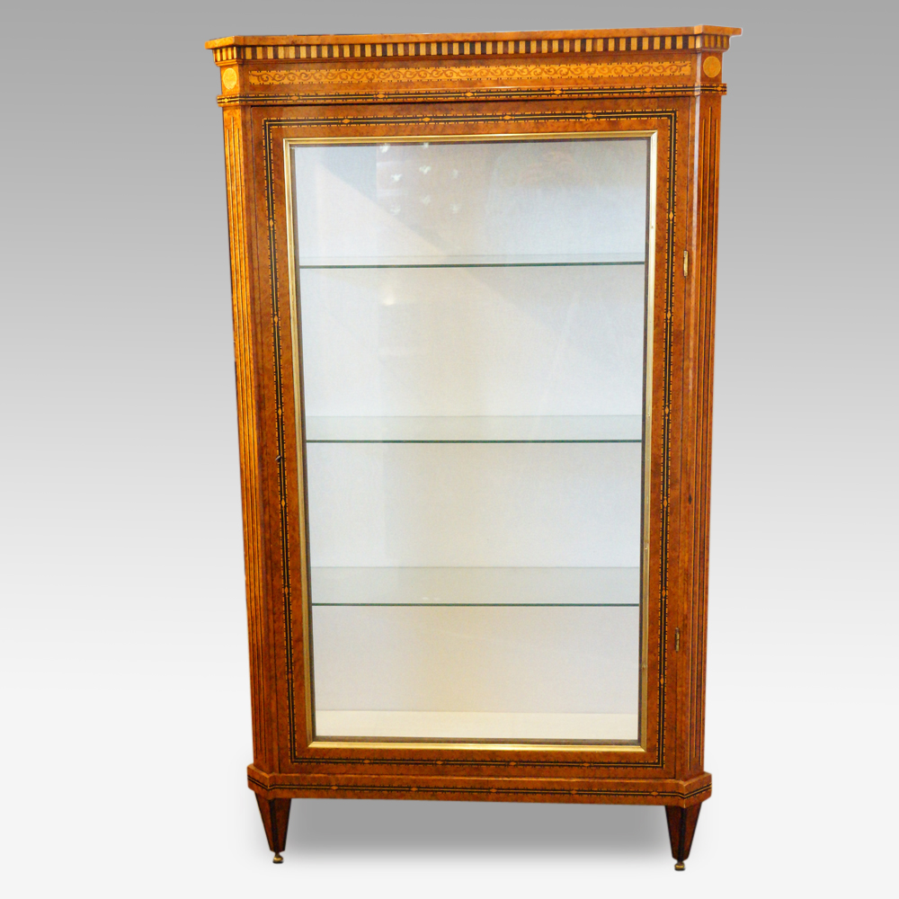 Continental-amboyna-inlaid-display-cabinet.jpg Dutch amboyna inlaid display cabinet - Image 1