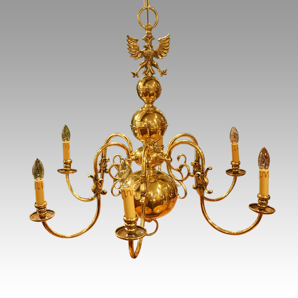 Dutch-brass-6-arm-chandelier.jpg Dutch brass 6 arm chandelier - Image 1