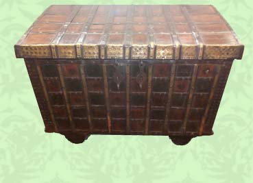 Easterndowerytreasurechest.jpg Antique Eastern Hardwood and Decorated Dowry Treasure Chest - Image 1