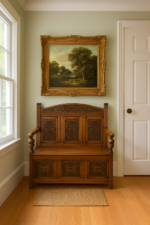 Edwardian golden oak settle - Image 10
