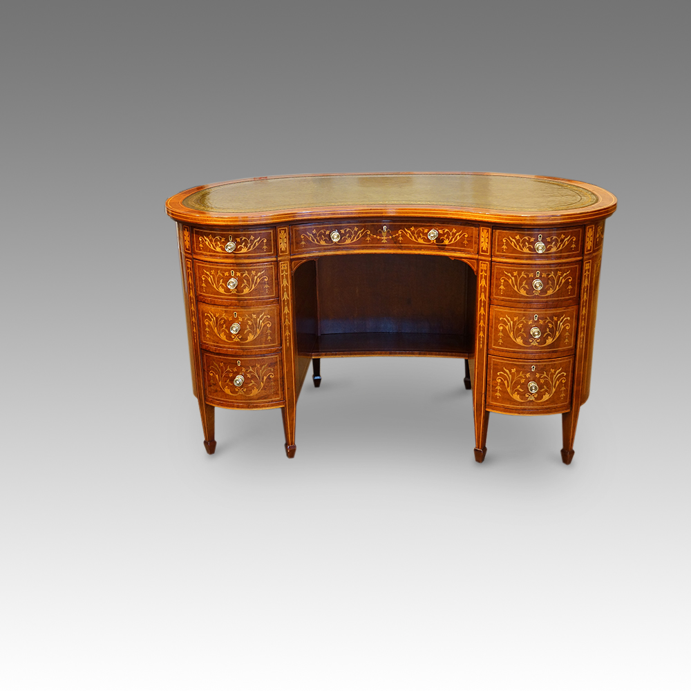 Edwardian-inlaid-mahogany-kidney-shaped-desk.jpg Edwardian inlaid mahogany kidney shaped desk - Image 1