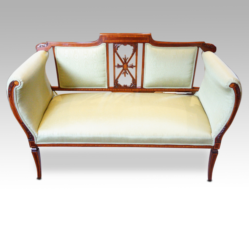 Edwardian-inlaid-mahogany-small-settee.jpg Edwardian inlaid mahogany small settee - Image 1