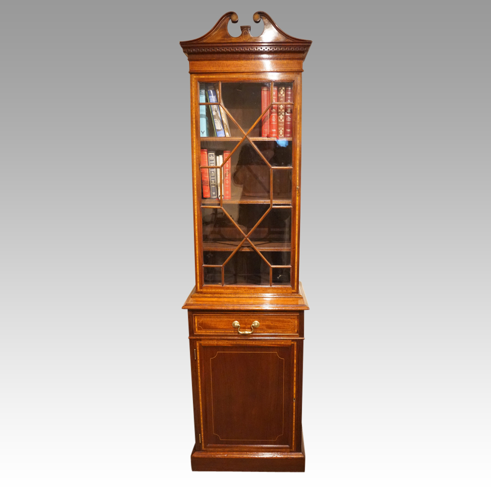 Edwardian-inlaid-narrow-bookcase.jpg Edwardian inlaid narrow bookcase - Image 1