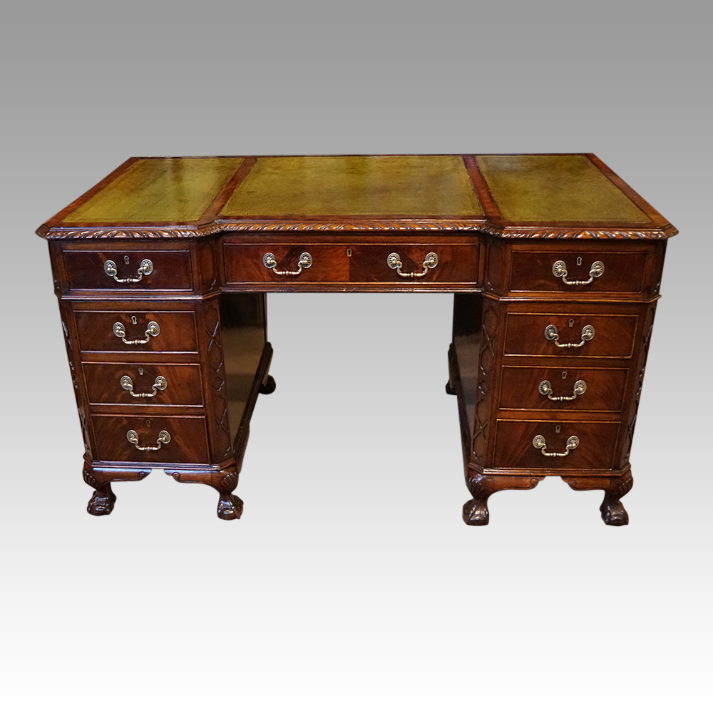 Edwardian-mahogany-Chippendale-style-pedestal-desk.jpg Edwardian Chippendale style pedestal desk - Image 1