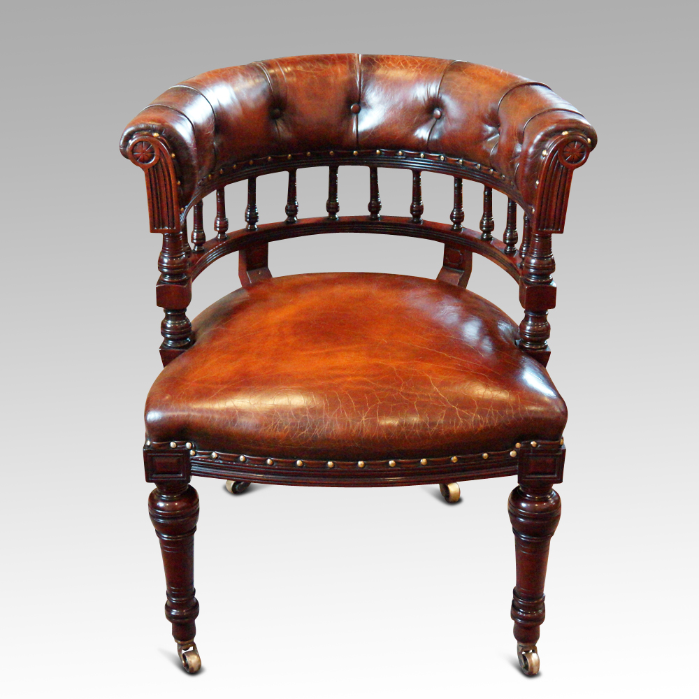 Edwardian-mahogany-horse-shoe-shaped-desk-chair.jpg Victorian mahogany horse shoe shaped desk chair - Image 1