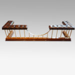Edwardian oak and brass club fender - Image 3