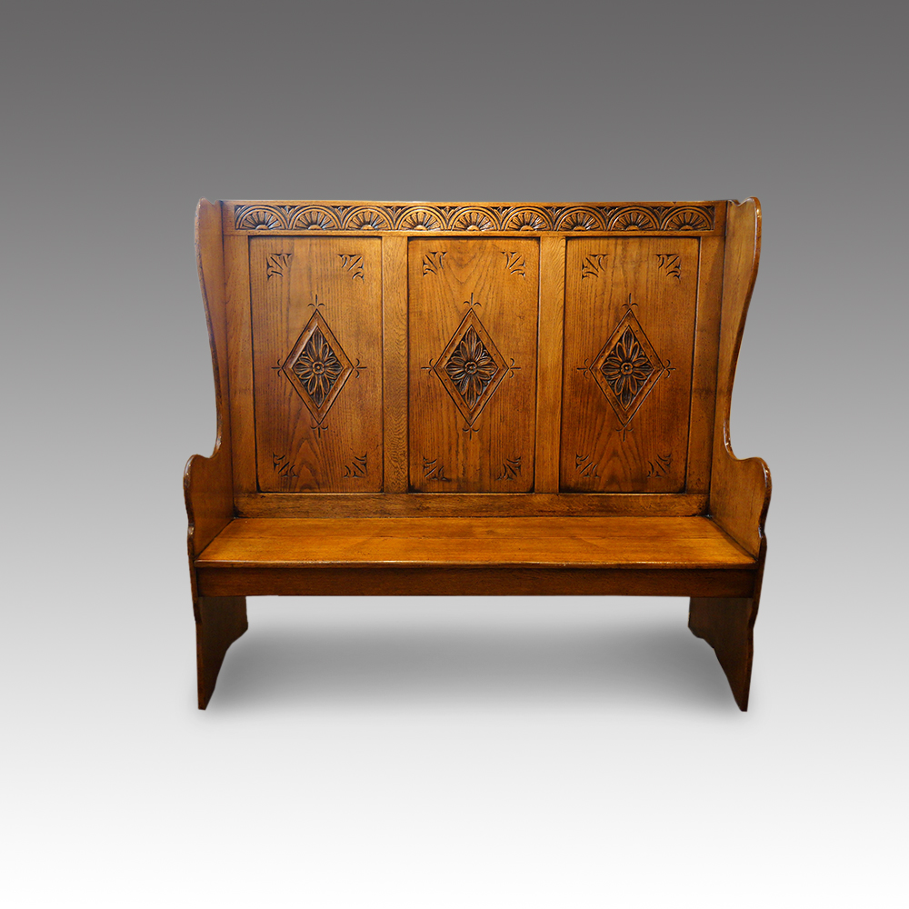 Edwardian-oak-settle-1.jpg Edwardian oak settle - Image 1