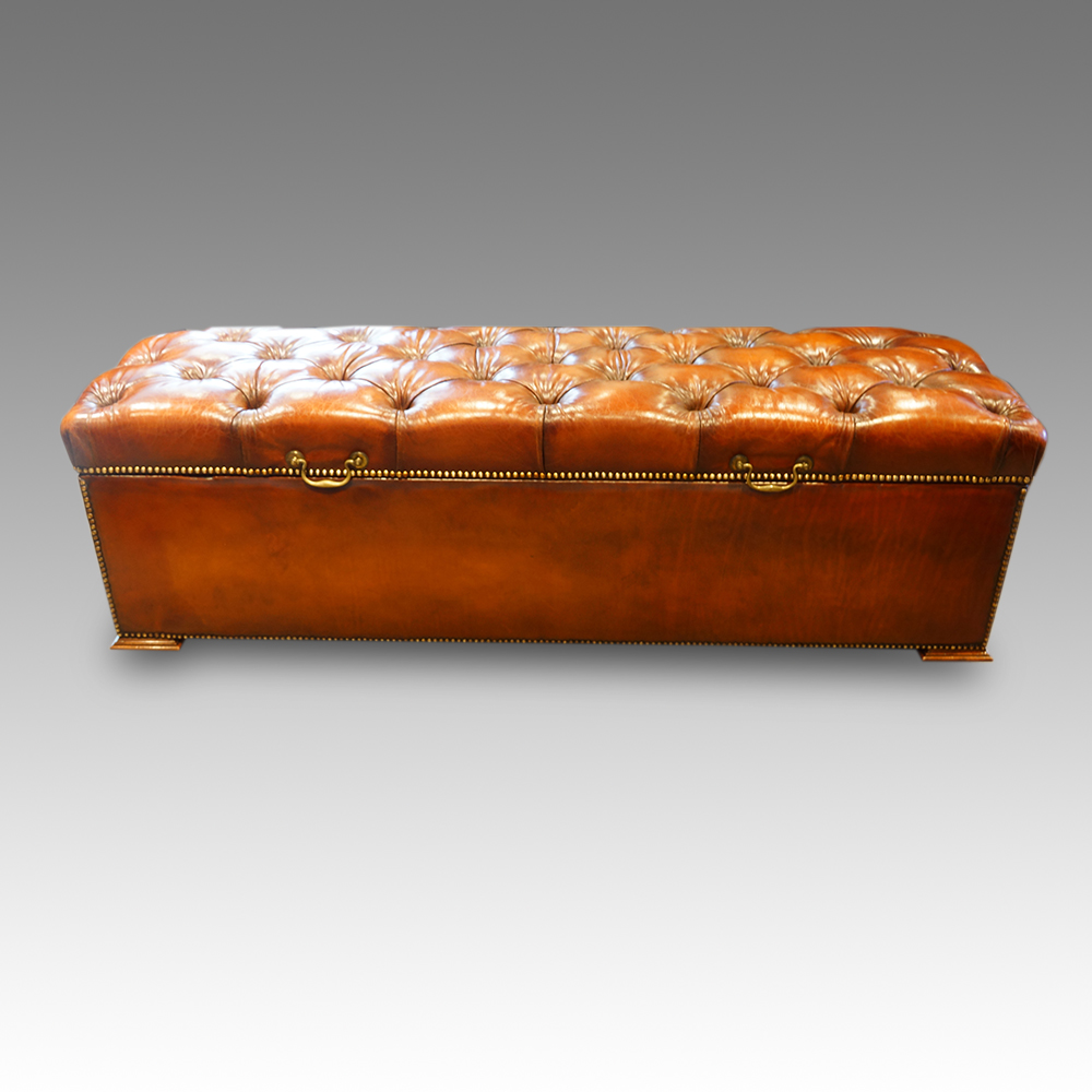 Edwardian-ottoman-in-leather.jpg Edwardian ottoman in leather - Image 1