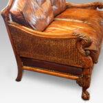 Edwardian walnut and leather bergere sofa - Image 6