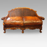 Edwardian walnut and leather bergere sofa - Image 4
