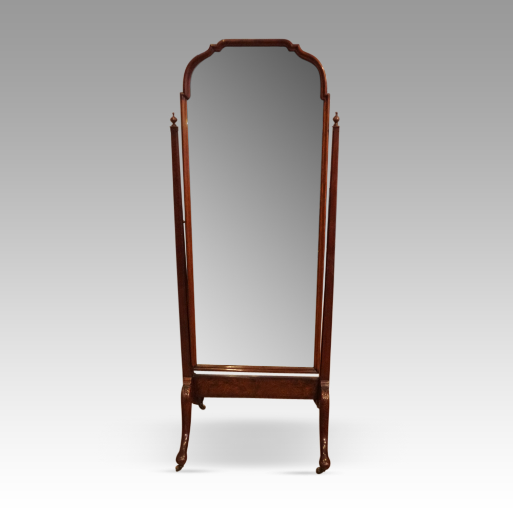 Edwardian-walnut-cheval-mirror.jpg Edwardian walnut cheval mirror - Image 1