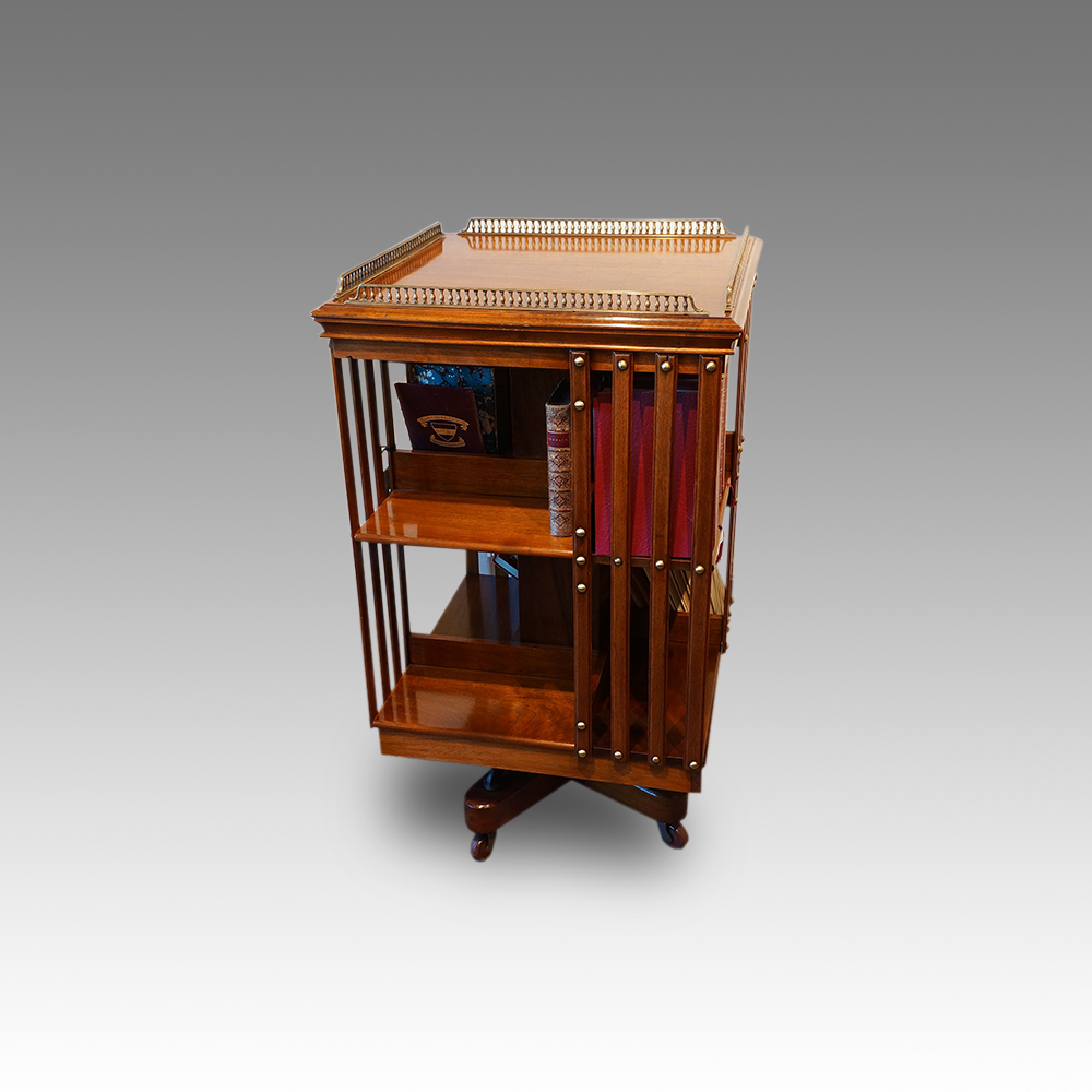 Edwardian-walnut-revolving-bookcase.jpg Edwardian walnut revolving bookcase - Image 1