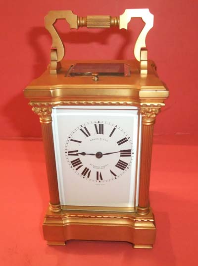 Edwardian_brass_repeating_carriageclock1.jpg Edwardian Gilt Brass Repeating Carriage Clock with Corinthian Columns - Image 1