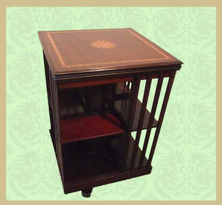 Edwardian_inlaid_mahogany_revolving_bookcase_1.jpg Edwardian Inlaid Rosewood Revolving Table Bookcase - Image 1