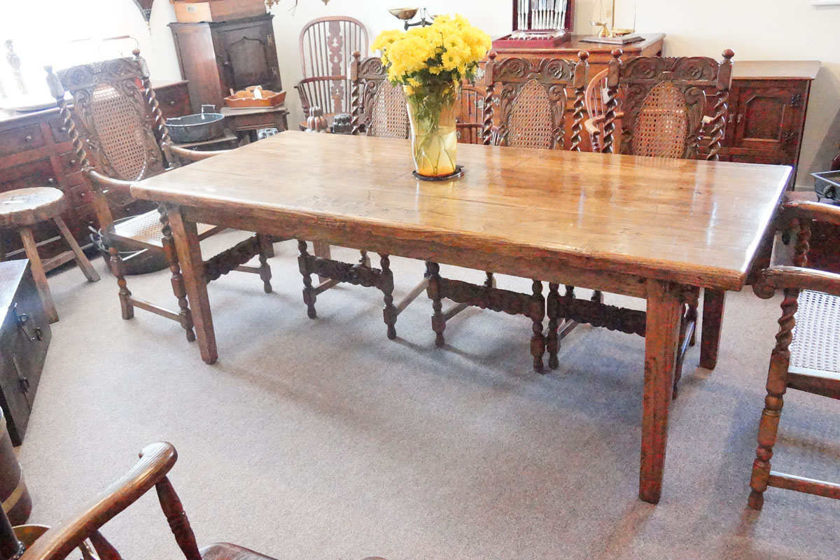 Elm-farmhouse-table.jpg Antique Elm Farmhouse Table - Image 1