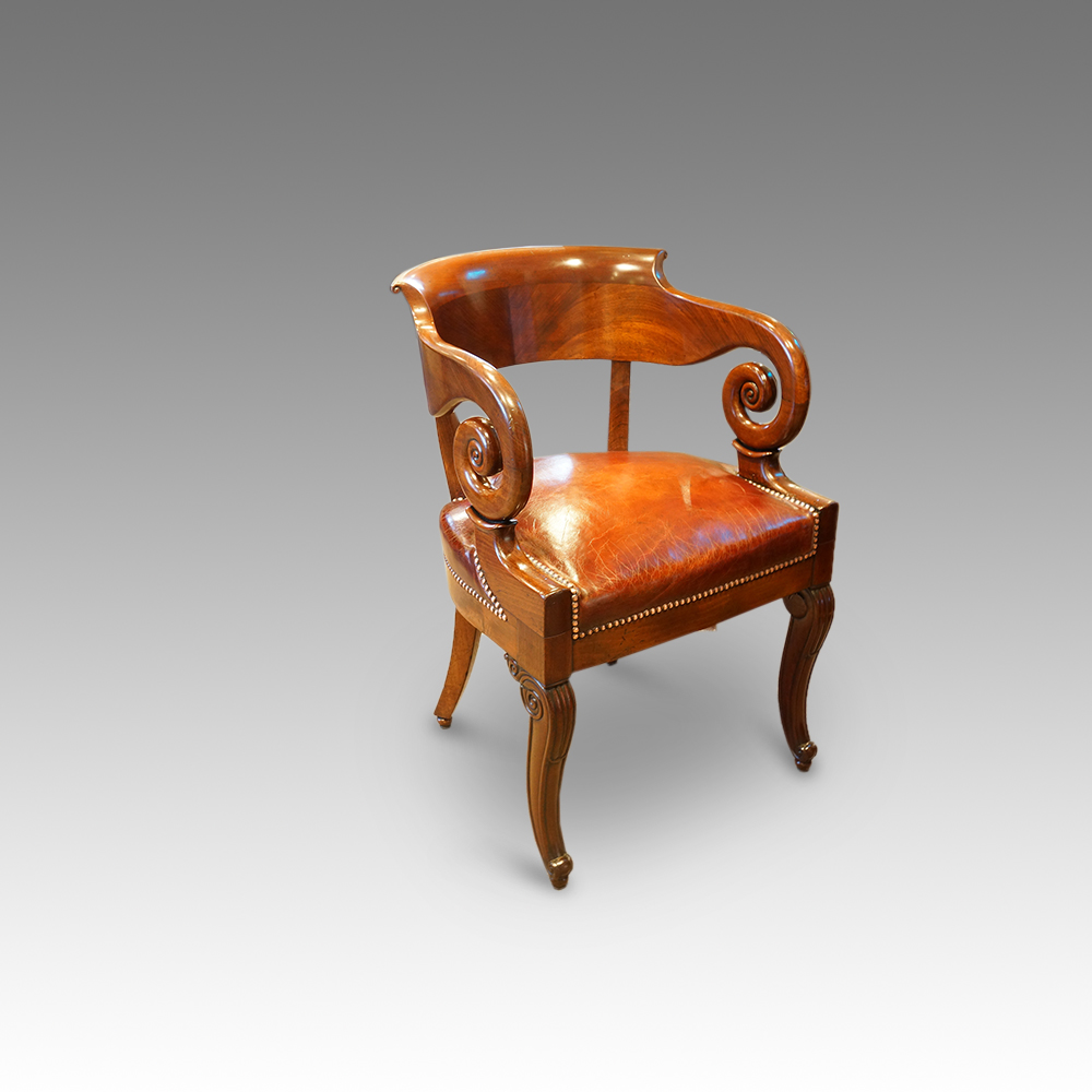 Empire-mahogany-desk-tub-shaped-chair.jpg Empire revival mahogany tub shaped desk chair - Image 1