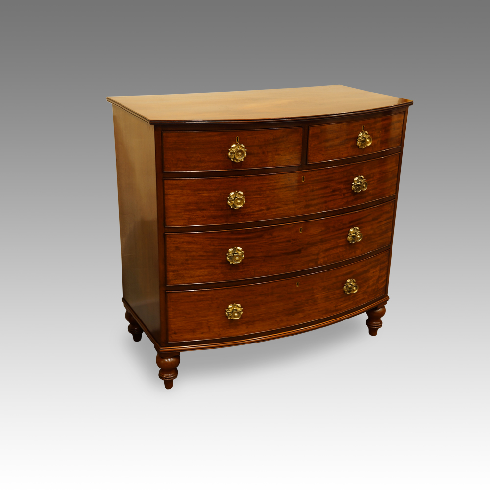 George-III-mahogany-bow-chest-turned-feet.jpg George III mahogany bow front chest Now Sold - Image 1