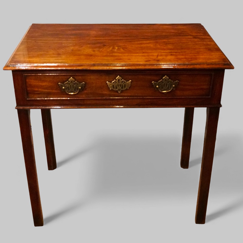 George-III-mahogany-side-table.jpg George III Mahogany Side Table with Chippendale Chamfered Legs and Original Fret Handles - Image 1