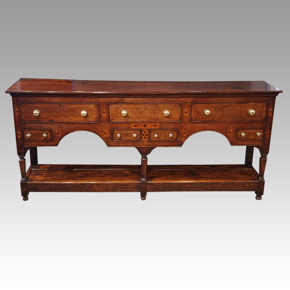 George-III-oak-dresser-base-inlaid.jpg George III oak pot board dresser base - Image 1