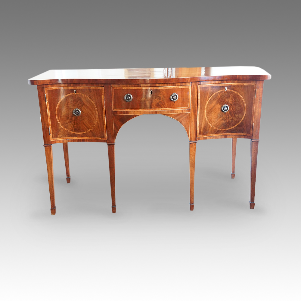 Georgian-serpentine-mahogany-inlaid-sideboard.jpg Georgian mahogany sideboard of serpentine shape - Image 1