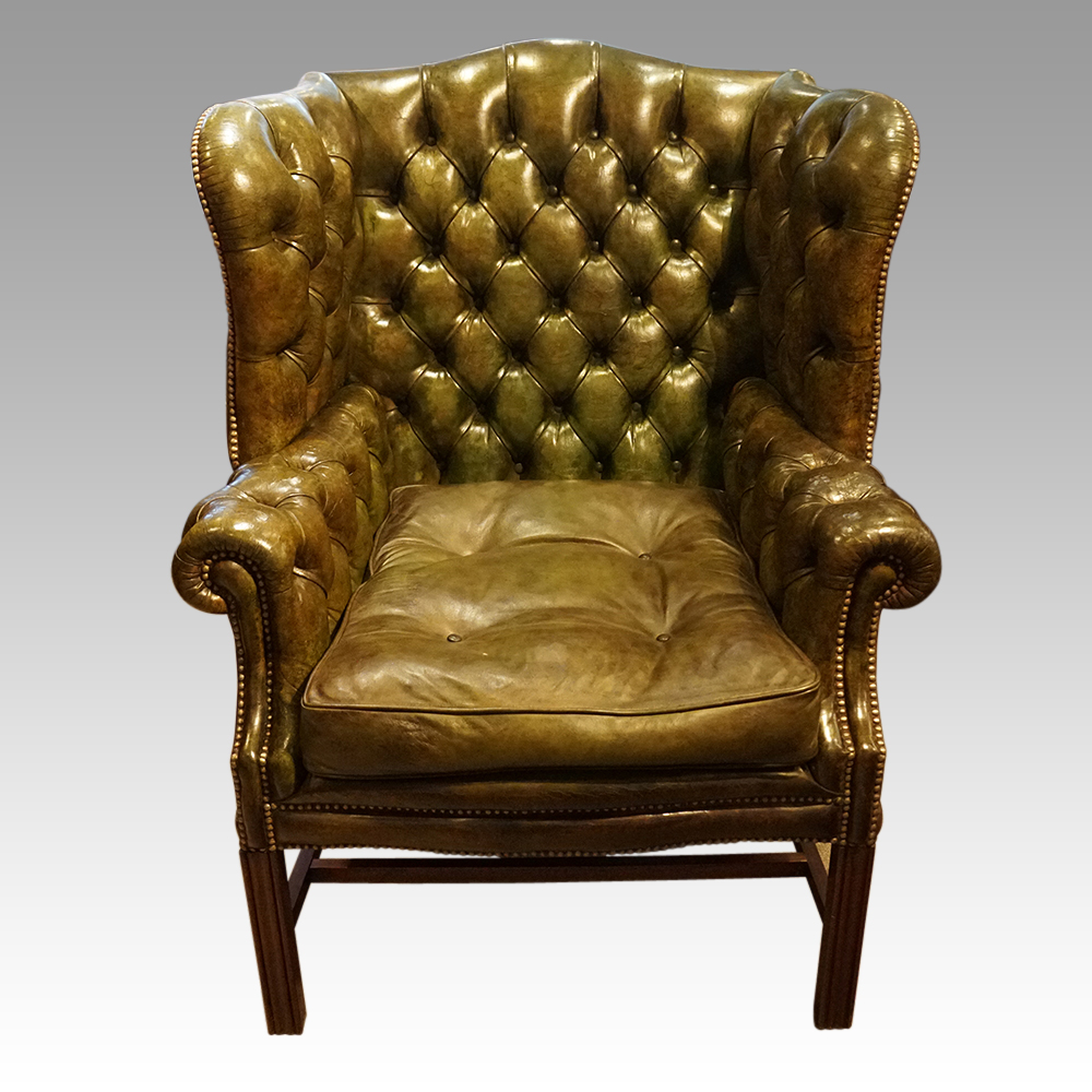 Georgian-style-leather-button-back-wing-chair.jpg Georgian style leather wing chair - Image 1