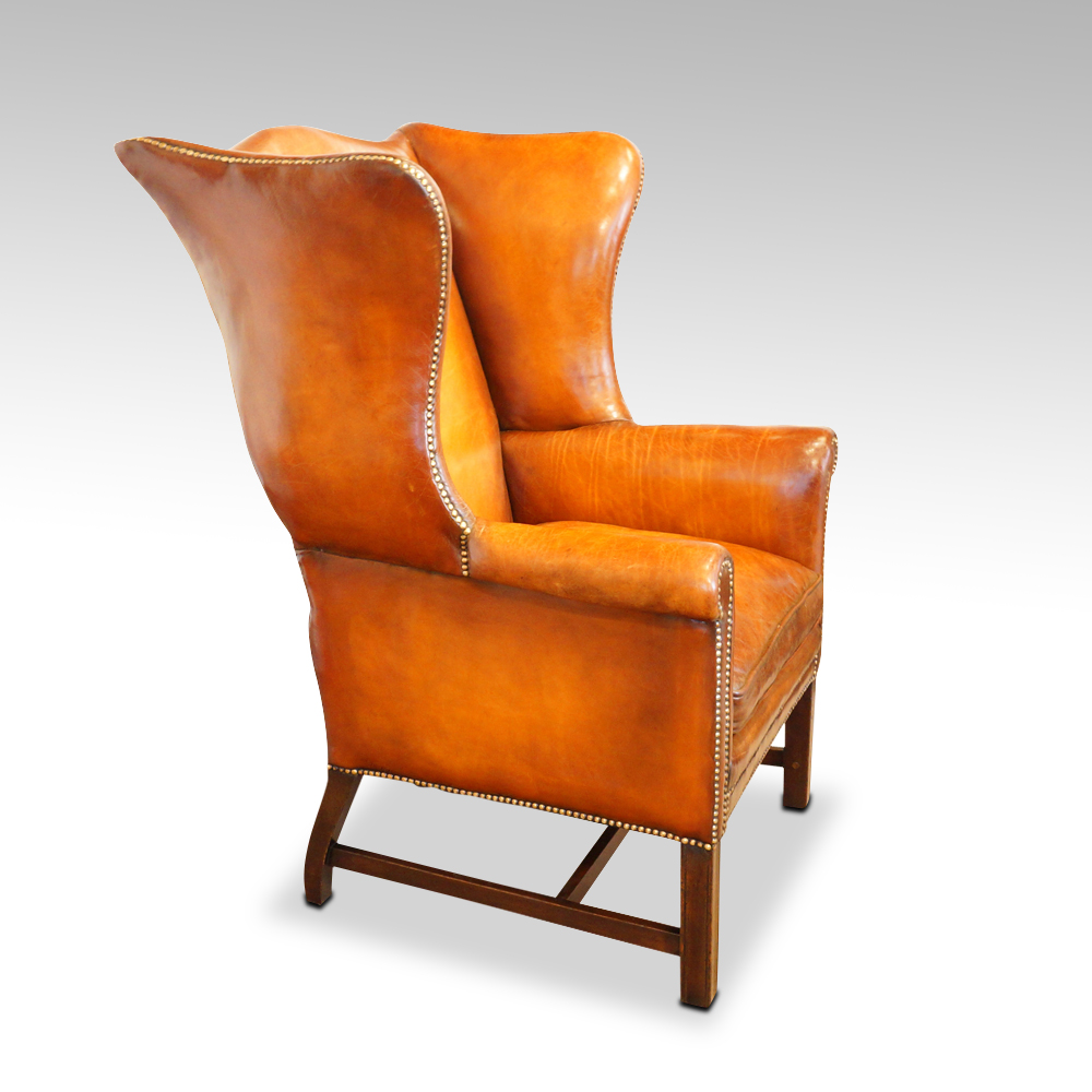 Georgian-style-leather-wing-chair-side.jpg Georgian style wing chair - Image 1
