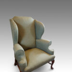Georgian style wing chair in Khaki tweed material - Image 5