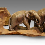 Japanese wood carving, group of elephants - Image 2