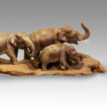 Japanese wood carving, group of elephants - Image 3