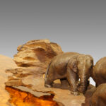 Japanese wood carving, group of elephants - Image 5