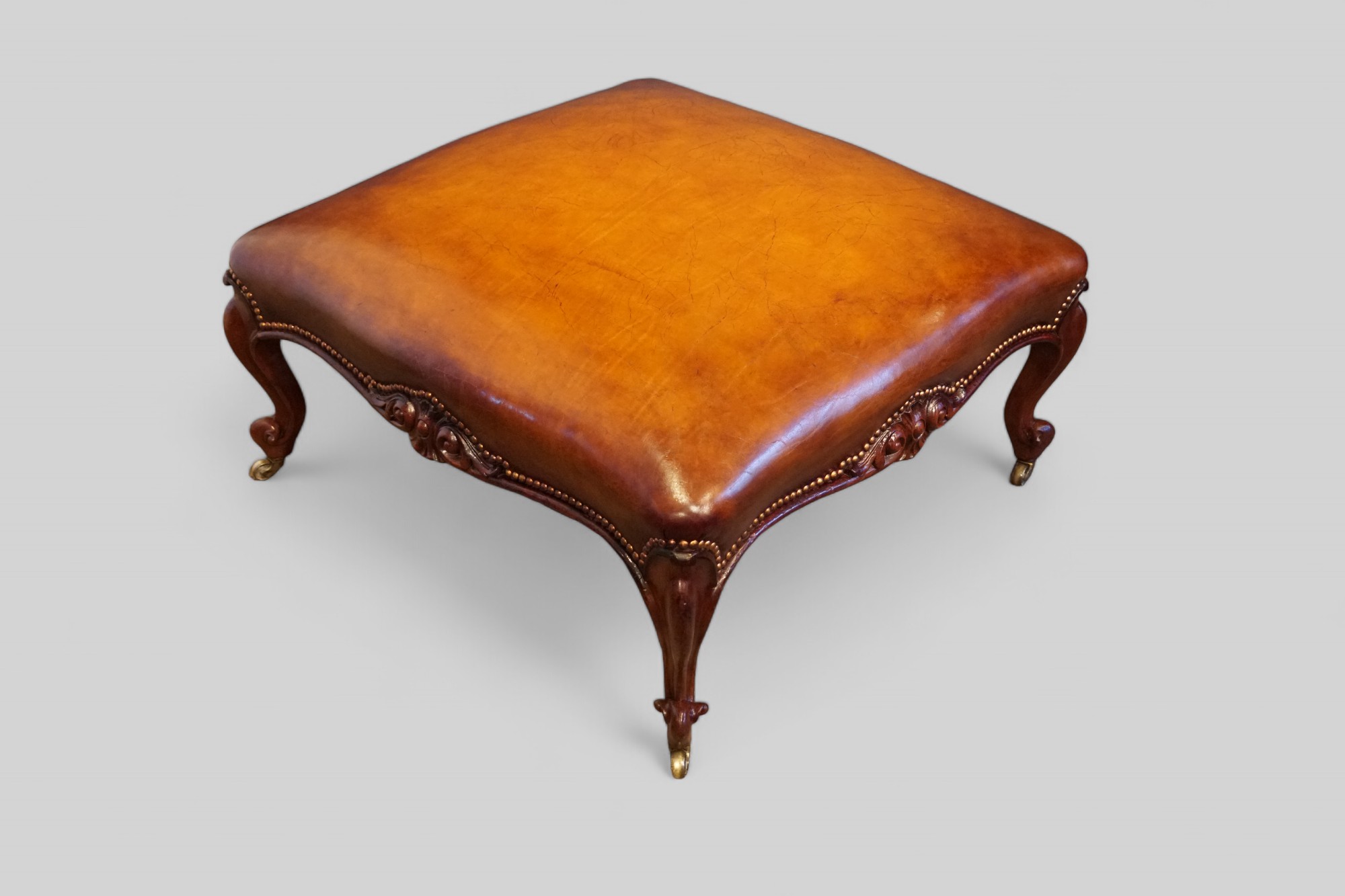 Large-Victorian-leather-stool-angle.jpg Large Victorian leather stool - Image 1