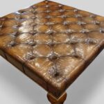 Large leather Chesterfield stool - Image 3