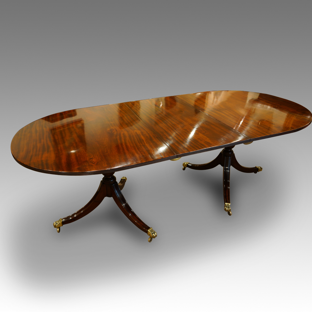 Mahogany-round-end-twin-pillar-dining-table.jpg Mahogany twin pillar dining table Now Sold - Image 1