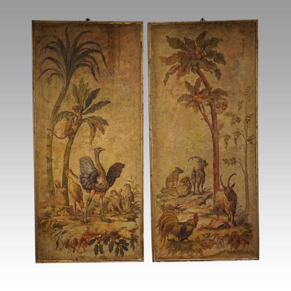 Pair-Antique-wall-panels.jpg Pair Antique painted wall panels - Image 1