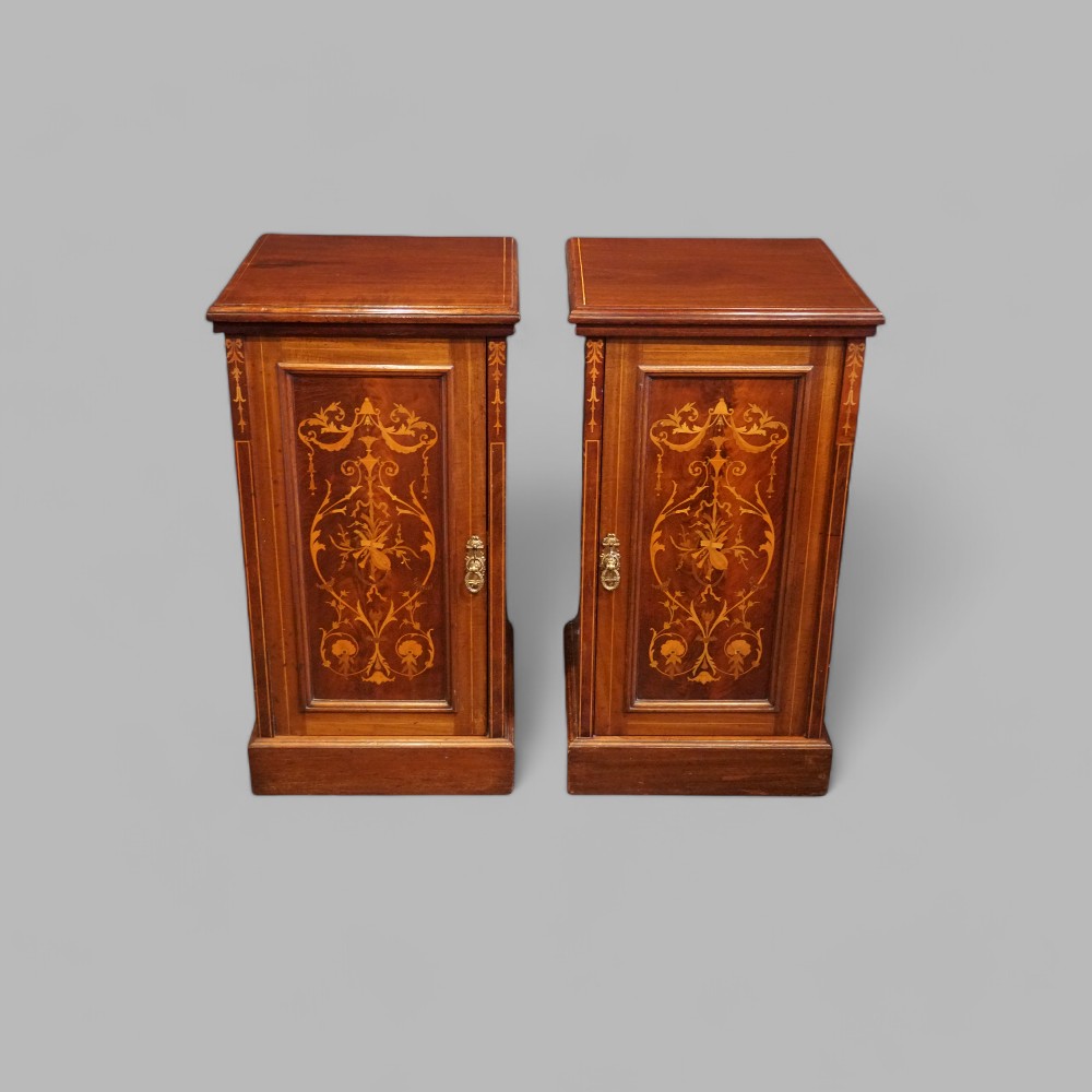 Pair-Edwardian-inlaid-bedside-cabinets.jpg Pair Edwardian inlaid bedside cabinets - Image 1