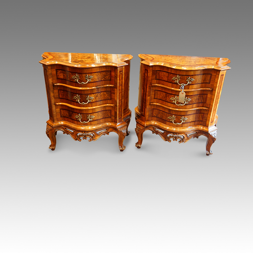 Pair-of-Antique-serpentine-bedside-cabinets.jpg Antique serpentine bedside chests - Image 1