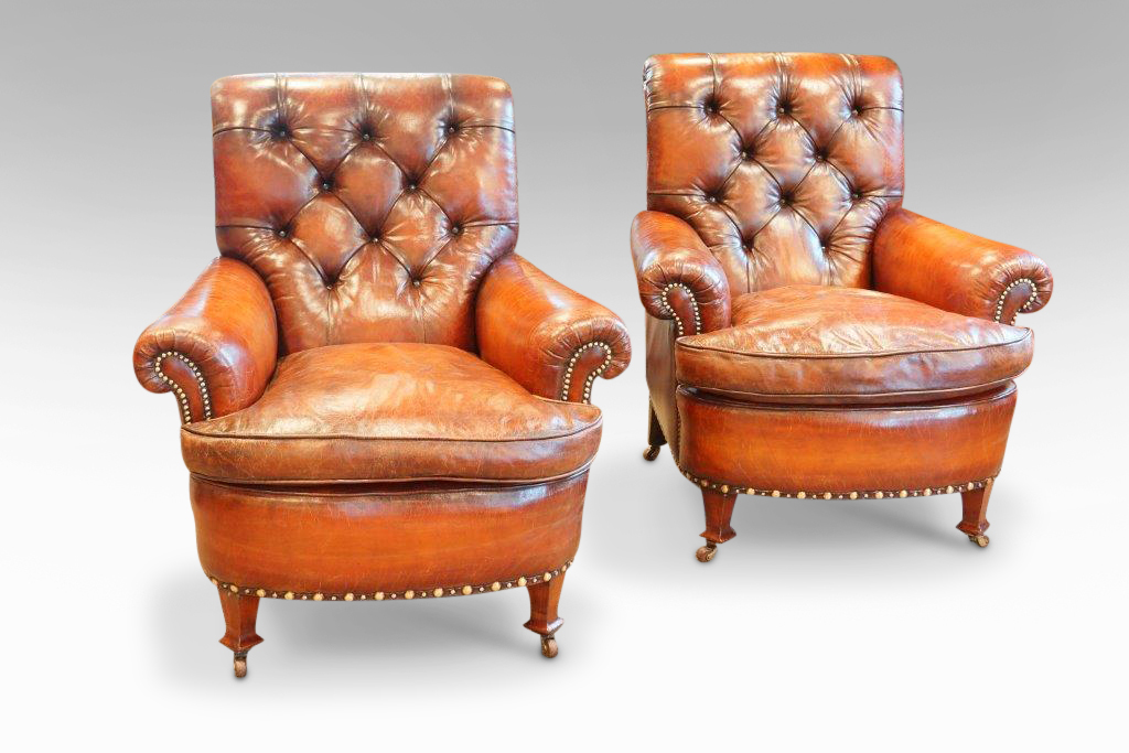 Pair-of-Edwardian-leather-club-chairs.jpg Pair of Edwardian leather club chairs - Image 1