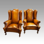 Pair of Edwardian leather wing chairs - Image 8