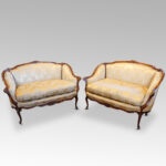 Pair of Edwardian walnut small sofas - Image 2