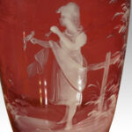 Pair of Mary Gregory cranberry glass vases with girls - Image 3