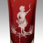 Pair of Mary Gregory cranberry glass vases - Image 2